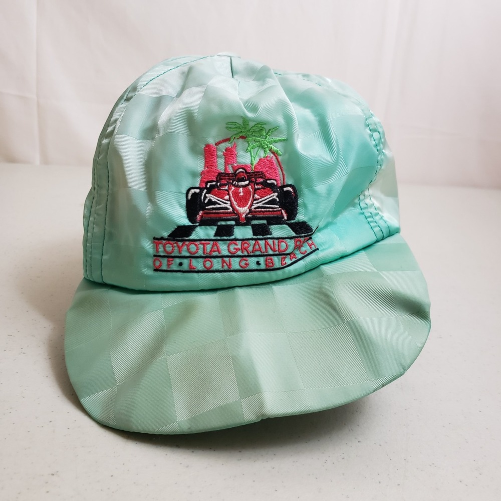 VINTAGE Toyota Grand Prix Hat Cap Mens Snap Back Blue Green Satin Racing Adult *